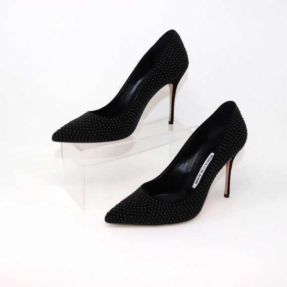 Manolo Blahnik 38 BB Black Suede Polka Dot Stud Embellished Stiletto Pump - Picture 8 of 10